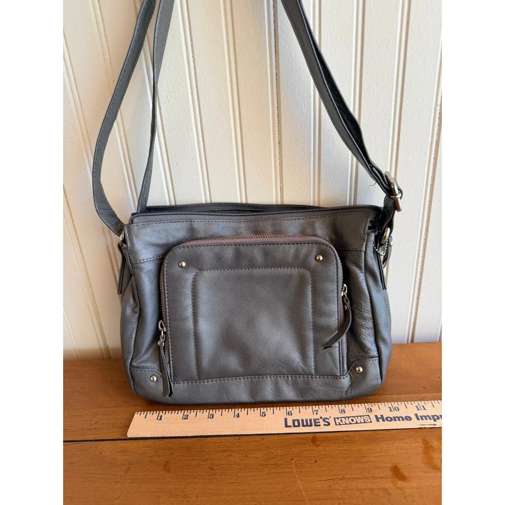 Great American Leather‎ Works Leather Crossbody Shoulder Bag Grey Satchel Purse - Picture 3 of 10